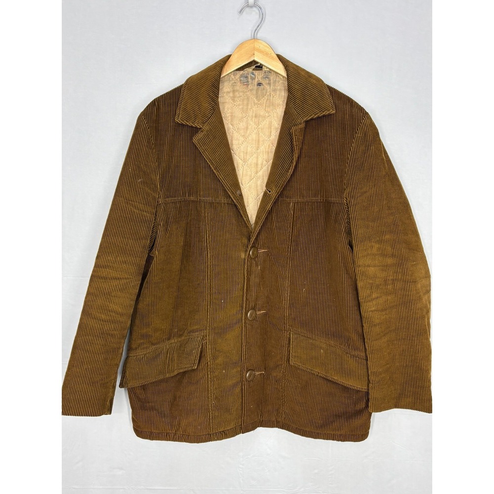 Vintage Fingerhut Corduroy Blazer Mens Tan Brown Notch Lapel Lined Collared 40